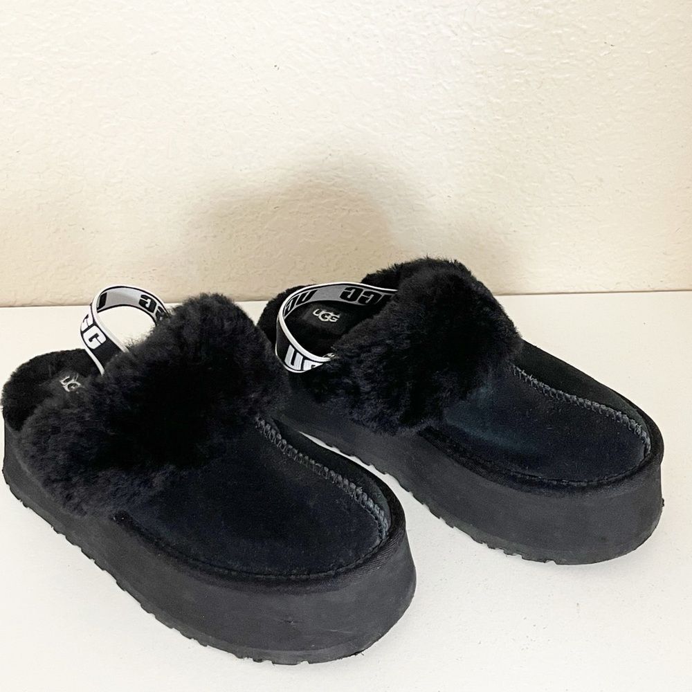 UGG Women's Funkette black fluffy slippers with thick platform sole 8 - Picture 8 of 13